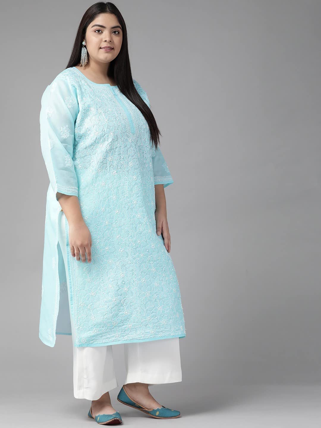 Ada Hand Embroidered Lucknowi Chikankari Cotton Kurta Kurti for Women A411165