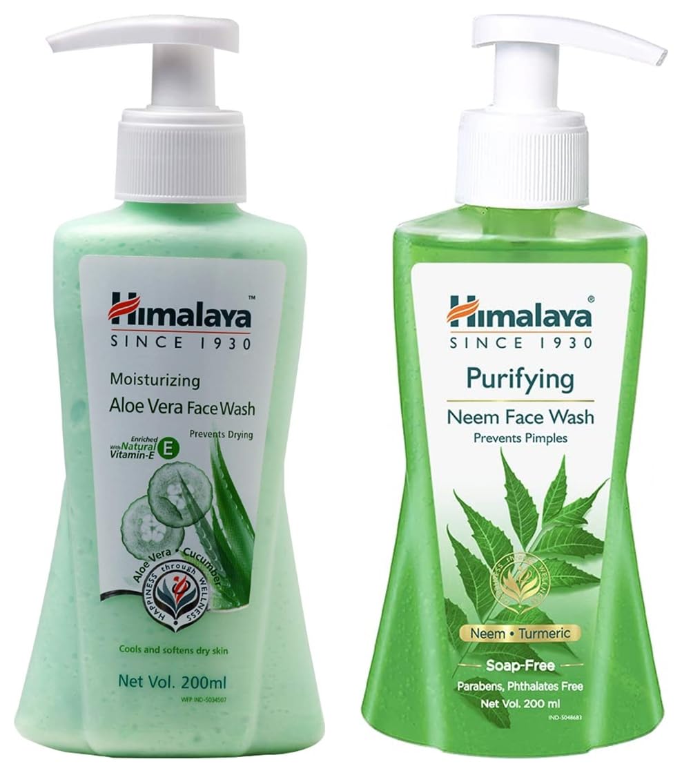 Himalaya Moisturizing Aloe Vera Face Wash, 200ml And Himalaya Herbals Purifying Neem Face Wash, 200ml