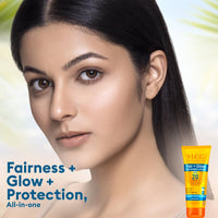 VLCC Fair + Glow Sun Screen Lotion Spf 20 PA++ - 50ml | Brightening Formula Sunscreen | Zero White Cast SPF | Non-Greasy Sunscreen | With Ashwagandha, Carrot & Wheatgerm Extracts.