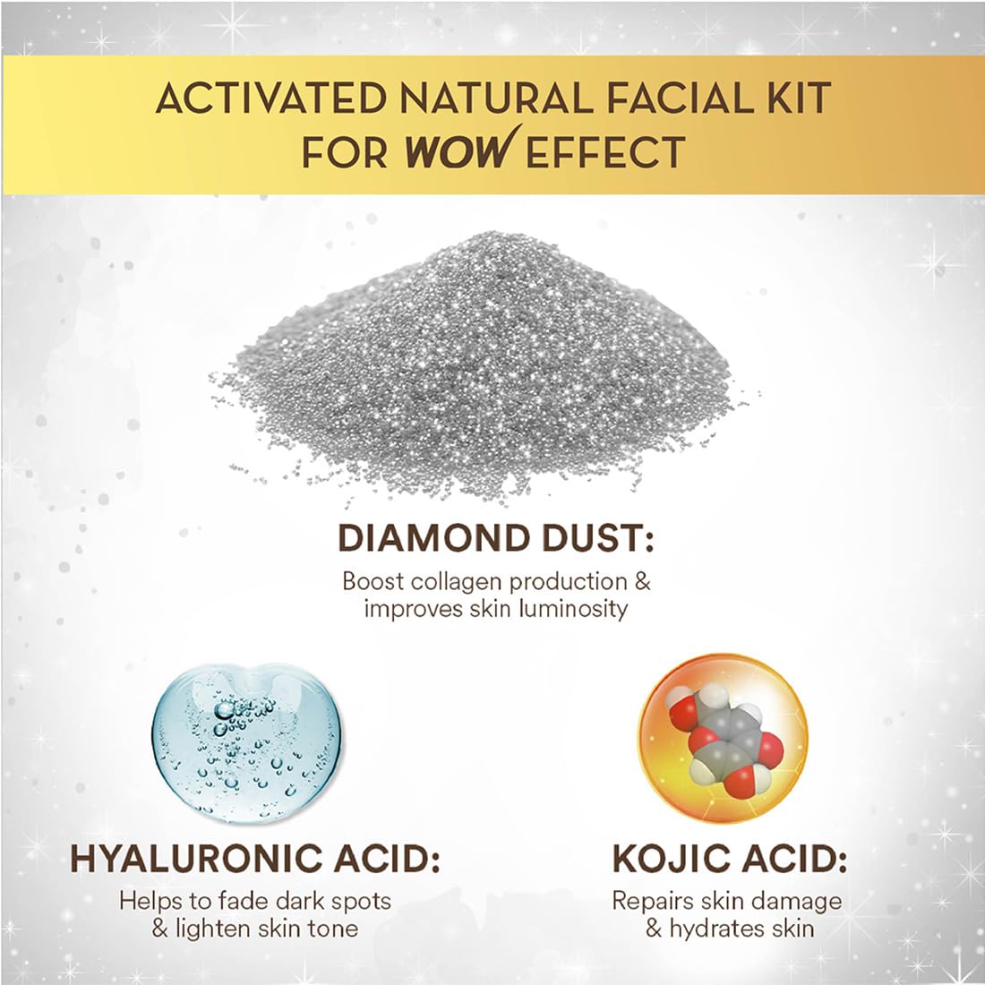 WOW Skin Science Diamond Facial Kit For Polished Skin | Made With Activated Naturals | Salon Like Facial At Home | For Radiant Skin | 85ml