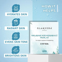 Glamveda Hyaluronic Acid Hydra boost Facial Kit | Salon Like Glow | 6 Step Facial Kit| SLS & Paraben Free| 40gm (Hydra Boost)