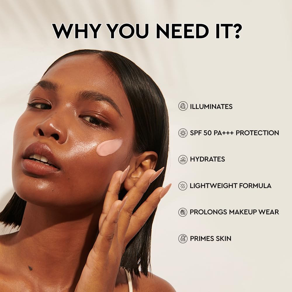 KIRO Oh My Glow! Illuminating Moisturiser with SPF 50 PA+++,30ml|3-in-1 Moisturizer,Sunscreen&Primer|Infused with Niacinamide,Hyaluronic Acid&Vitamin B5|Hydrating,Lightweight&Dewy Finish,All