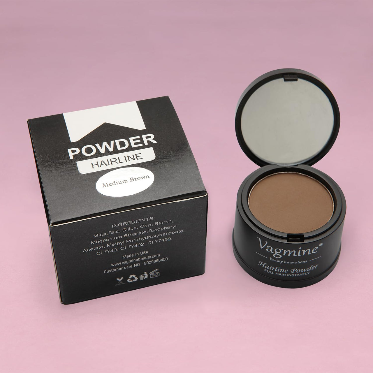 VAGMINE Hair Line Powder for Hair & Beard – Root Concealer & Gray Hair Coverage for Men and Women Medium Brown 5g