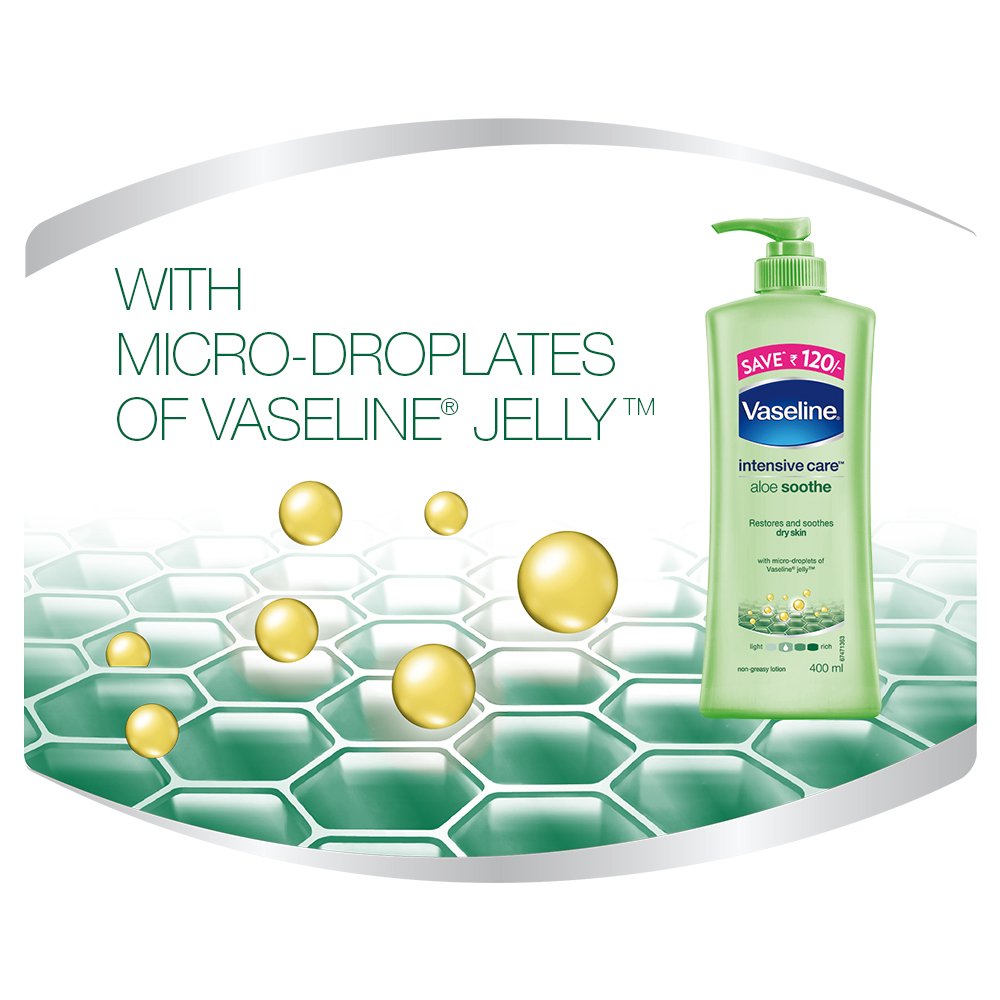 Vaseline Intensive Care Aloe Fresh Body Lotion, With 100% Aloe Extract, Non Greasy, Non -Sticky Formula For Hand & Body, 400 ml