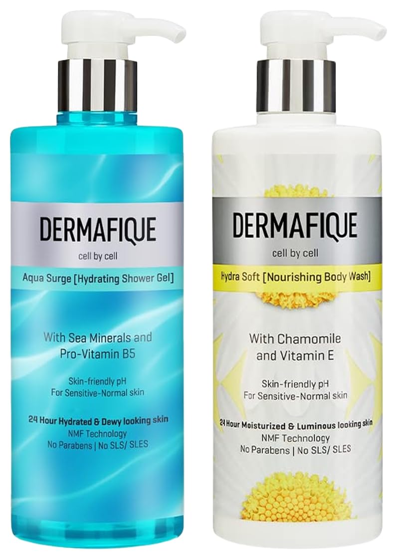 Dermafique Aqua Surge Body Wash Shower Gel 500ml Bodywash for Hydrated Skin Skin Friendly pH Free With Natural Moisturizing Factor Technology Hydra Soft Nourishing Body Wash – 500ml