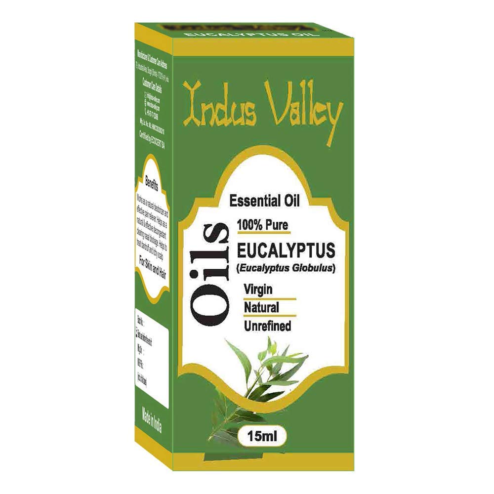 Indus Valley 100% Pure Natural & Organic, Undiluted Eucalyptus Essential Oil with Glass Dropper for Skin, Hair Care -15ml