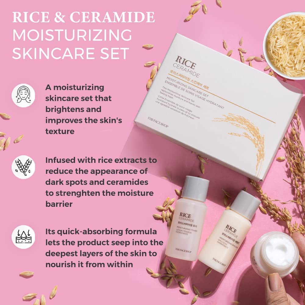 The Face Shop Rice&Ceramide Moisturizing Skincare And Cream Set, 75 Ml (Pack Of 3), Pink