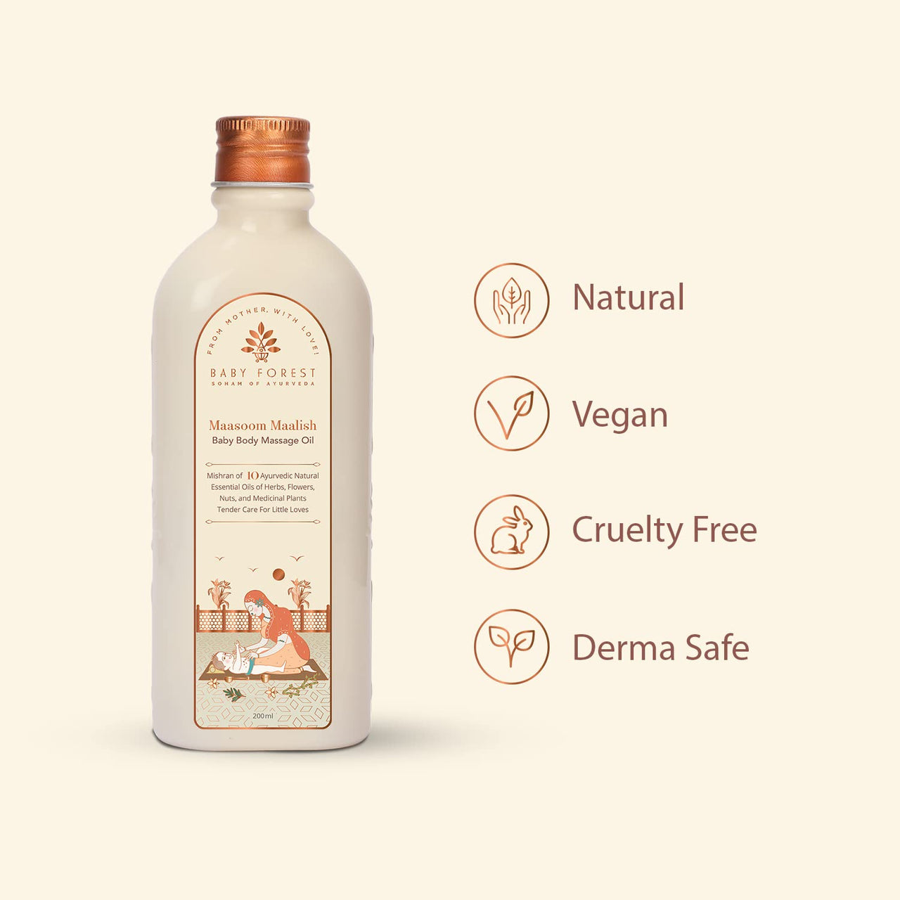 Baby Forest Maasoom Maalish Baby Body Massage Oil|10 Ayurvedic Essential Oils | Strengthens Muscles,Bones & Joints|Rosemary & Sesame Oil |Cruelty-free|Plant-based Formulation | Pack of 2 x 200 ml each