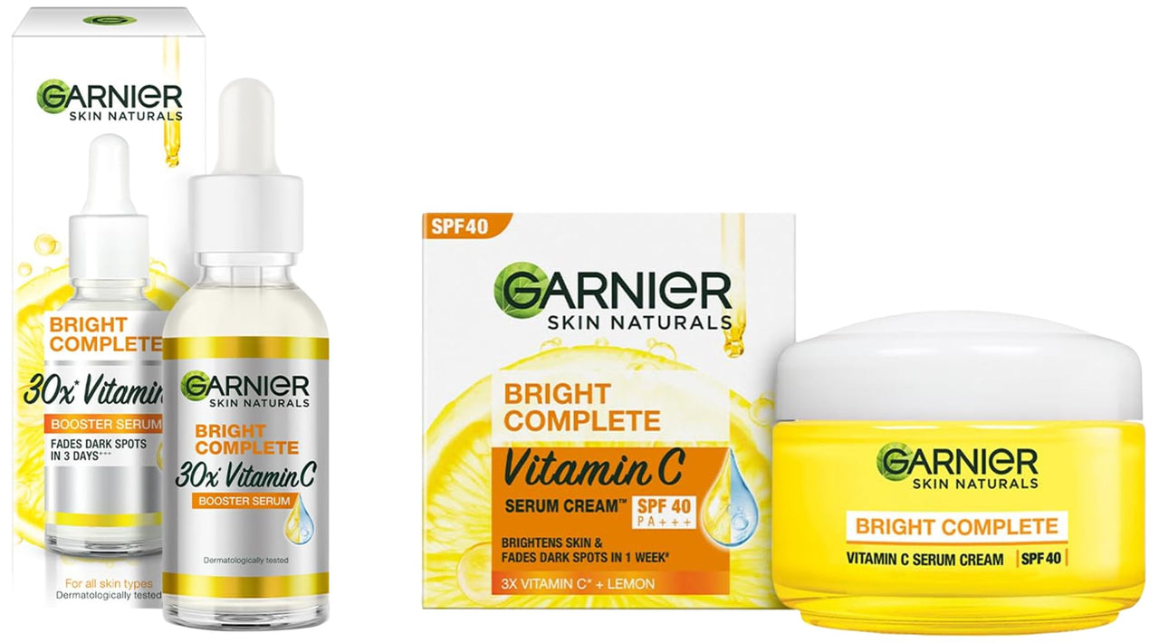 Garnier Light Complete VITAMIN C Booster Face Serum 30 ml & Garnier Skin Natural Light Complete White Speed Fairness Serum Cream, 40g