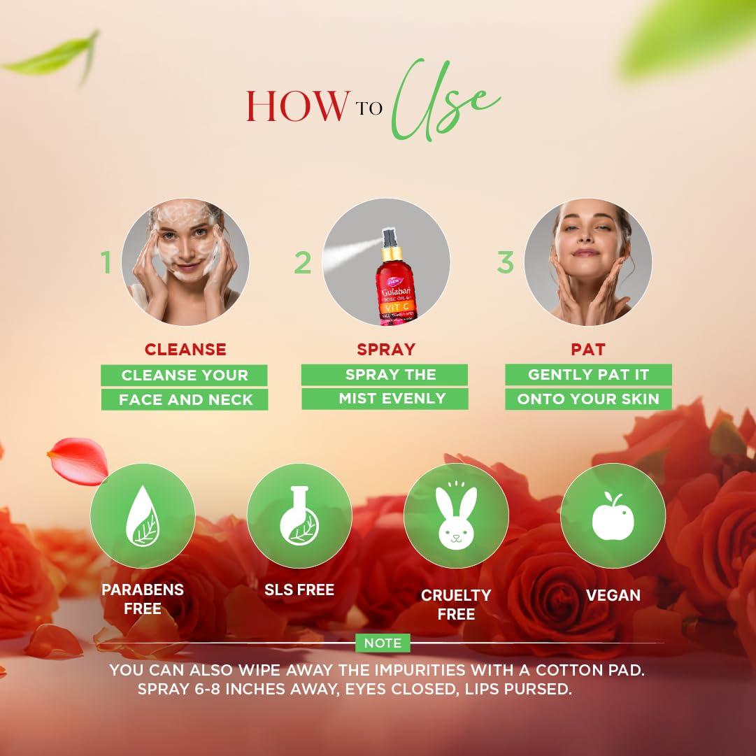 Dabur Gulabari Rose Oil & Tea Tree Face Toner Mist & Rosewater with Salicylic Acid - 100ml | Treats breakouts, blackheads, and whiteheads | Tightens and Refines Pores | Alcohol free