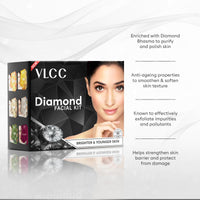VLCC Diamond Facial Kit - 60g | Skin purifying with Parlour Glow | Improves Elasticity, Brightens and Lightens Patchy Damaged Skin | With Colloidal Diamond, Jojoba Oil, Olive Oil & Aloe Vera.