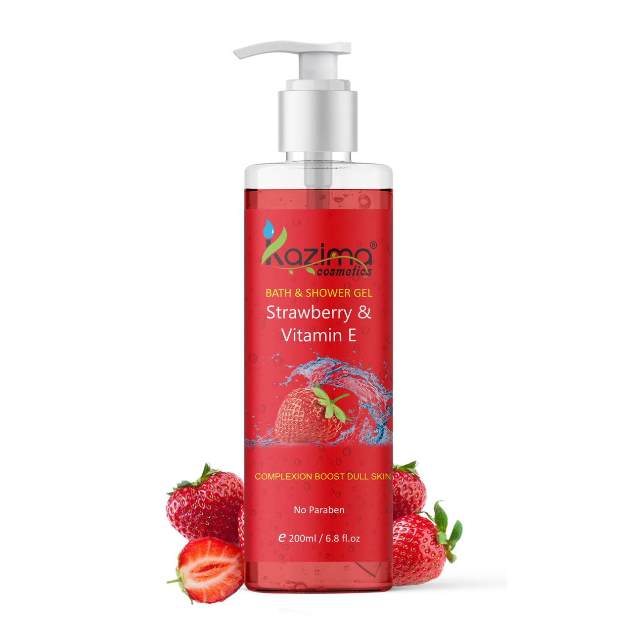 KAZIMA Strawberry & Vitamin E Bath Shower Gel & Luxury Body Wash (200ML) For Skin Renewal, Nourishing, Refreshing (Free From Parabens)