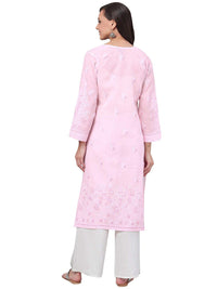 Ada Hand Embroidered Lucknowi Chikankari Straight Cotton Kurti Kurta for Women A220999 White 2XL