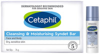 Cetaphil VVF India Cleansing And Moisturising Syndet Bar, 75g Optimal Hydration Lightweight Serum 30 ml Fast absorbing Hyaluronic Acid, Blue Daisy extract, Vitamin B5 for Sensitive Skin