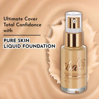 Iba Pure Skin Liquid Foundation - Sun Beige, 30ml | Full Coverage | Long Lasting | Lightweight | Oil Free Dewy Finish | SPF 15 | Halal Certified & Vegan Makeup