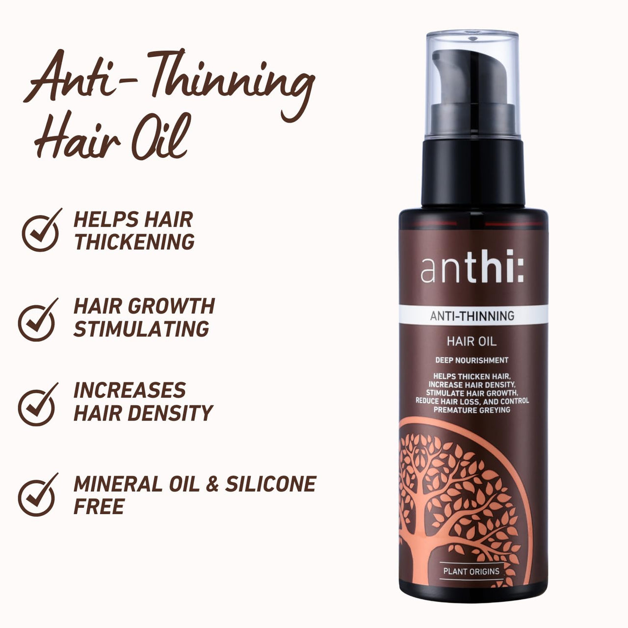 anthi: Anti-Hair Thinning Oil with Onion, Bhringaraj, Rosemary Extracts | For Hair Thickening & Growth | With Neem Wood Comb | Mineral Oil Free | For Men and Women 50 ml