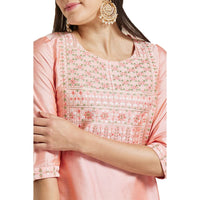 Kashish Women's  Viscose Embroidered Round Neck Straight Fit Kurta