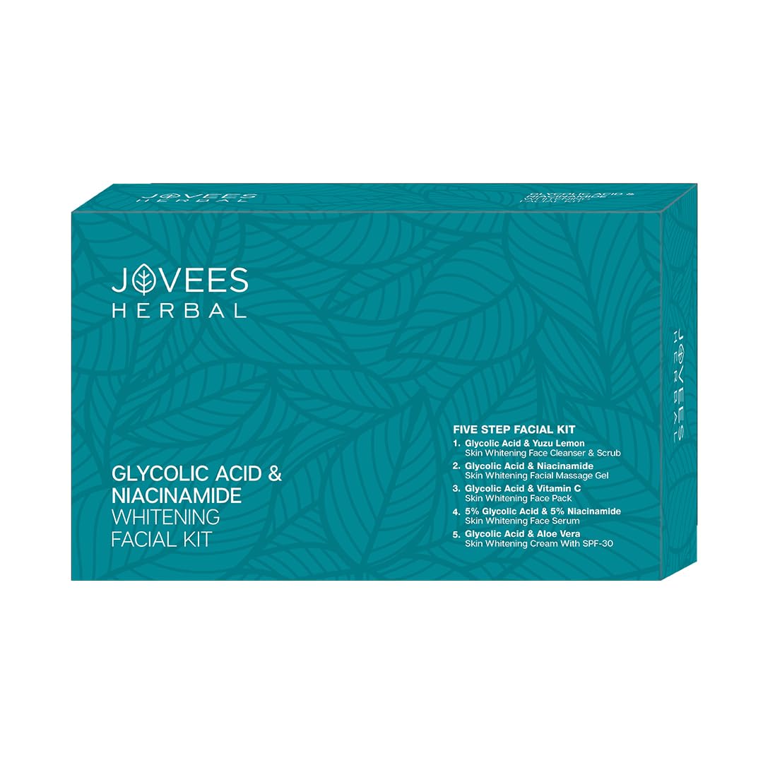 Jovees Herbal Glycolic Acid & Niacinamide Whitening Facial Kit For Brighter & Hydrated Skin | Kit for Improves Uneven Skin Tone, Dark Spots & Dullness 215g (Multiple Use)
