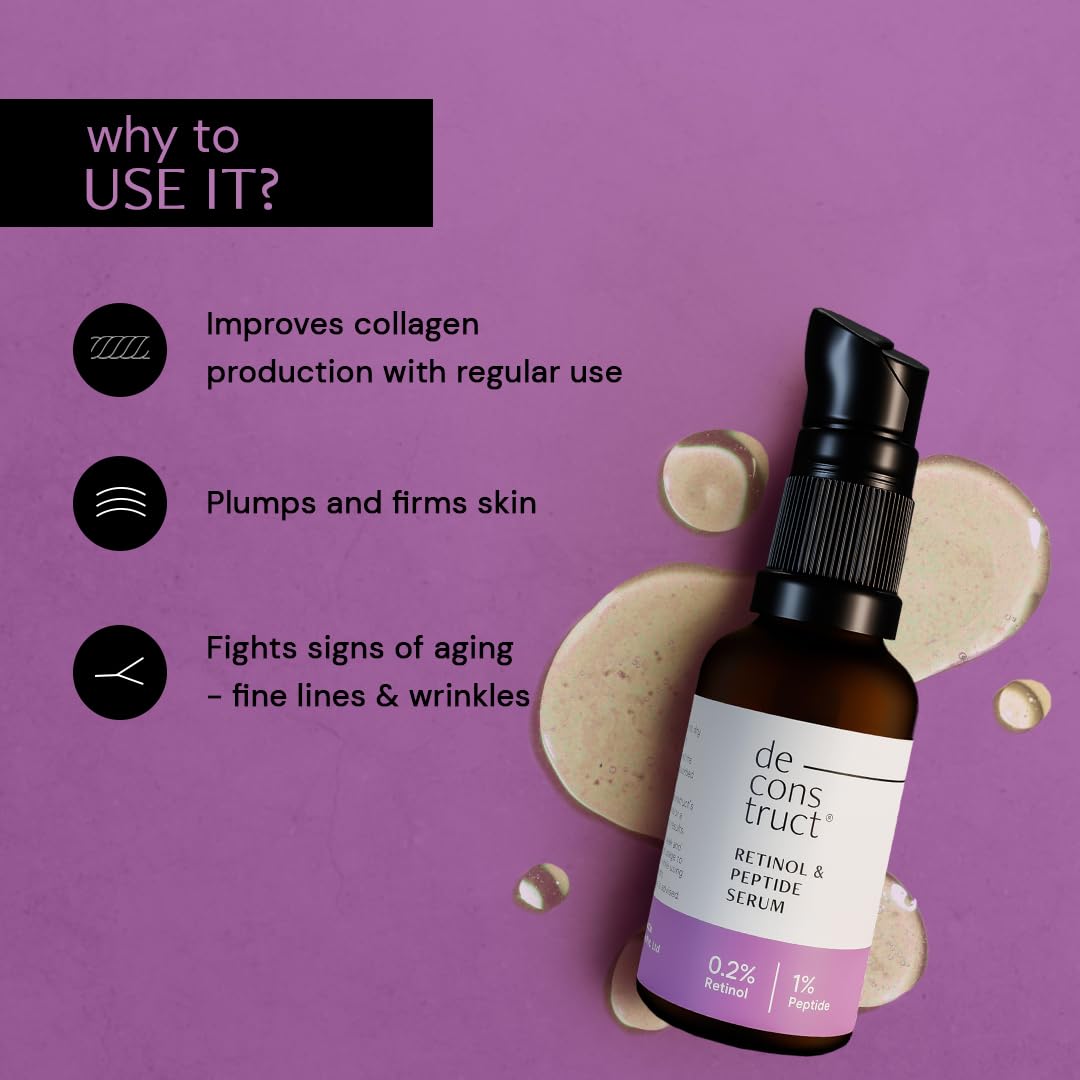 Deconstruct Retinol Face Serum with Peptide | 0.2% Retinol + 1% Peptide | Anti Aging Serum | Reduces Fine Lines & Wrinkles | Beginner Friendly Retinol Serum | For Men & Women - 30 ml each, pack of 2