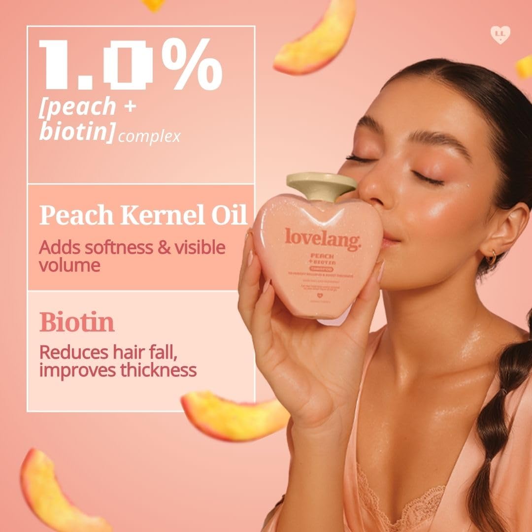 lovelang Peach + Biotin Shampoo | Hair Fall Control & Volume Boost | Strengthens Roots | Fruity Peach Scent | for All Hair Types | 230ml
