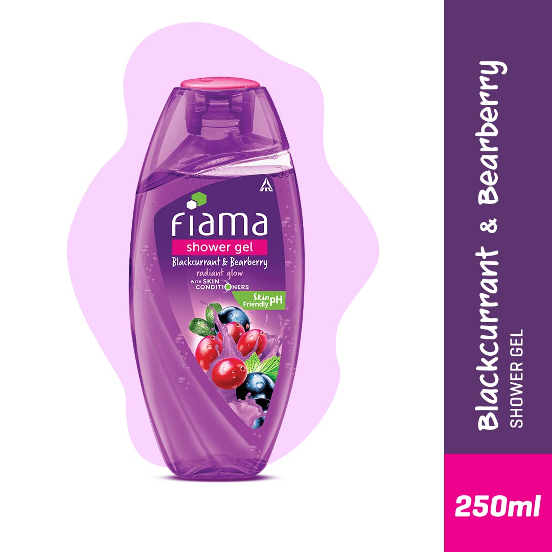 Fiama Cooling Shower Gel Menthol & Magnolia, 250ml Bottle & Fiama Shower Gel Blackcurrant & Bearberry Body Wash With Skin Conditioners, 250ml Bottle