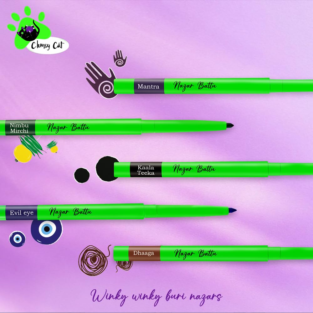 Clumsy Cat Longwear Kajal for Women - Enriched with Almond Oil & Vitamin E | One-Stroke Intense Colour | Waterproof, Smudge Proof & Long Lasting Eye Makeup | Mantra (Purple)