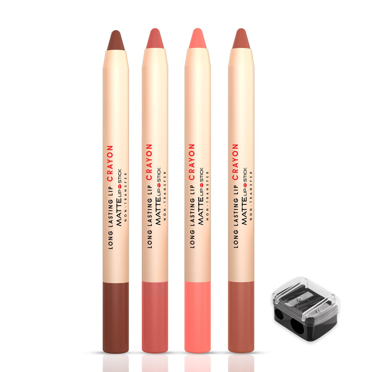 Shryoan Long Lasting Lip Crayon Matte Lipstick Set Of 4 | Non Transfer & Water Proof Lipstick | Full Coverage & Moisturizing Finish (3.8gm X 4) (SHADE D)