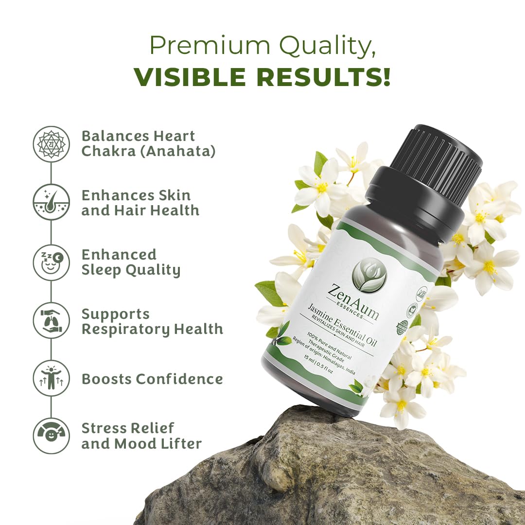 ZenAum Essences Emotional Wellness Trio | 100% Pure Jasmine, Lavender & Sandalwood Essential Oils Pack of 3 (15ml x 3) | Stress Relief, Joyful Mood, Self-Love | FDA Approved | GMP, IFRA, ISO Certified