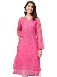Ada Lucknowi Hand Embroidered Chikankari Women's  Georgette Kurta Kurti with Slip