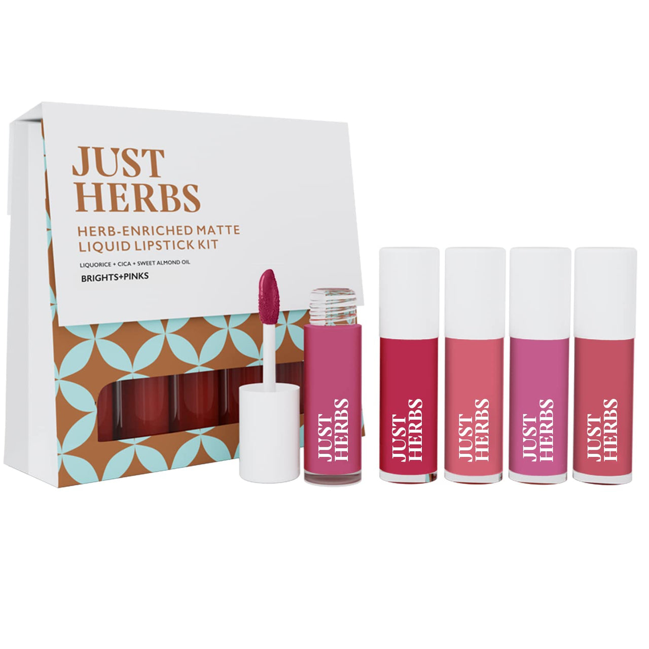 Just Herbs Ayurvedic Liquid Matte Lipstick Kit Set Of 5 With Long Lasting,Hydrating&Lightweight Lip Colours - Paraben&Silicon Free (Brights&Pinks)&Dandruff Control Ayurvedic Soya Protein Shampoo