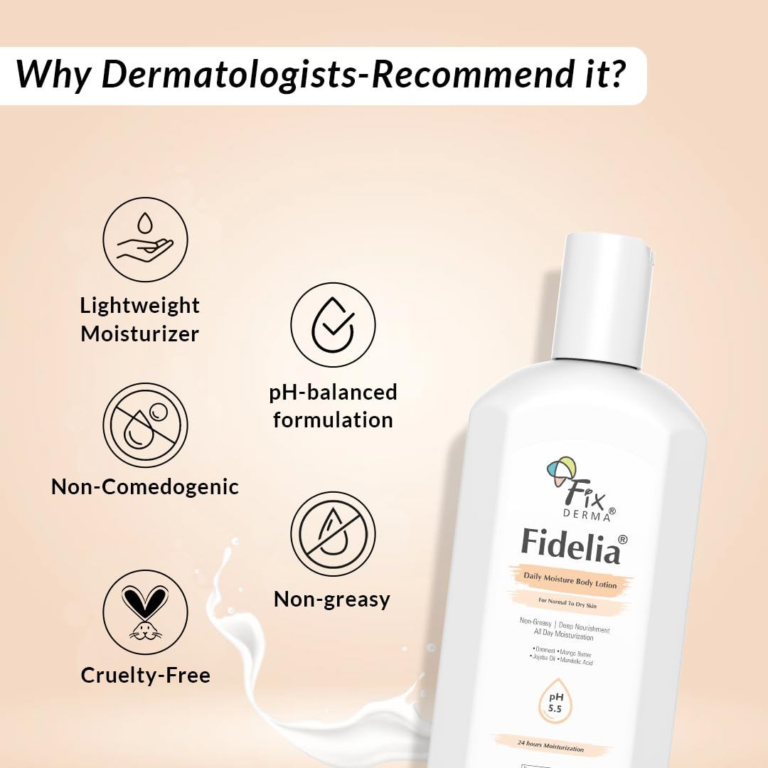 Fixderma Fidelia Daily Moisture Body Lotion | Moisturizer for Face & Body | Body Lotion for Winter | Body Lotion for Women & Men | Body Lotion for Dry Skin with Jojoba Oil & Oatmeal - 250Ml