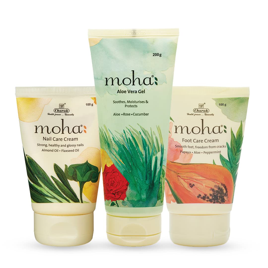 Moha Herbal Aloe Vera gel 200gm, Foot Cream 100gm and Nail Care Cream 100gm | Skincare Products | Combo Pack of 3