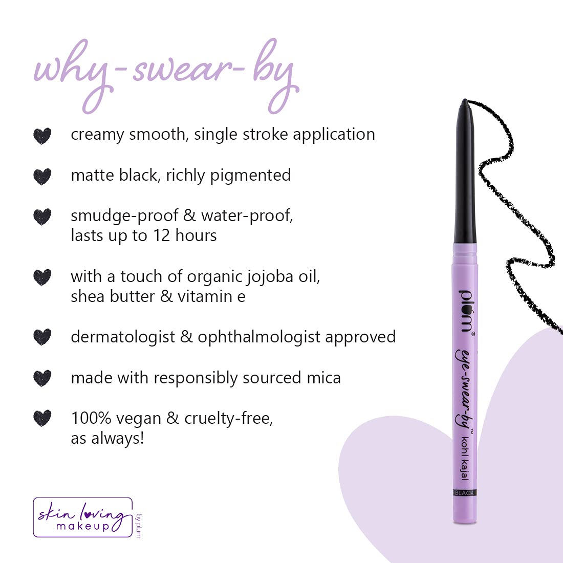 Plum Eye-Swear-By Kohl Kajal | Deep Black Kajal Pencil | Matte Finish | Smudge Proof & Waterproof | Makeup 0.35g (Pack of 2)