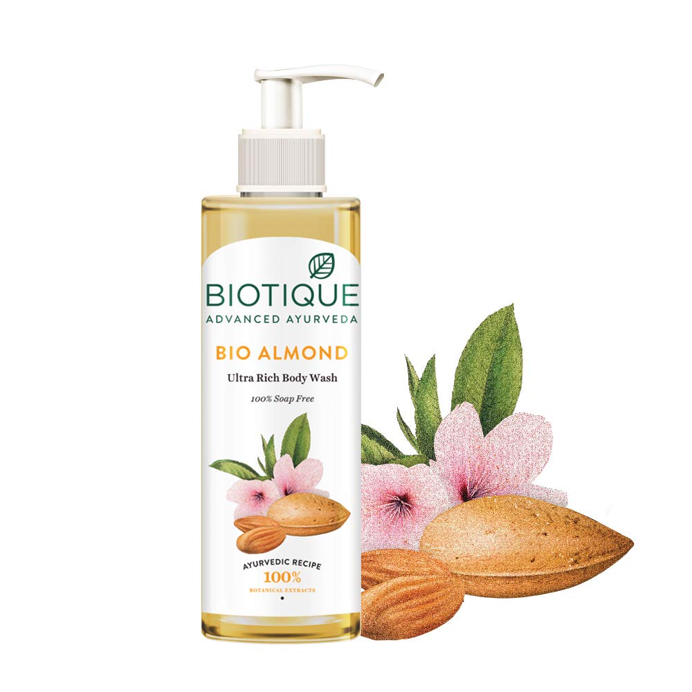 Biotique Almond Oil Ultra Rich Body Wash, Botanical Extracts, 200ml & Basil & Parsley Body Wash, Transparent, 200ml