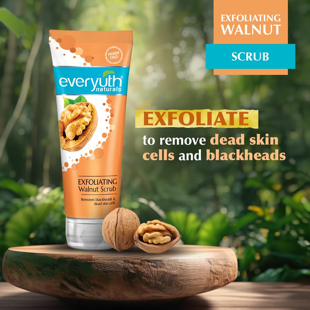 Everyuth Naturals Exfoliating Walnut Scrub Gentle Face Scrub|Paraben Free|With Walnut Shell Particles|Removes Blackhead&Dead Skin Cells|For Oily,Dry,Normal,Combination&Sensitive Skin-100Gm(Pack Of 2)