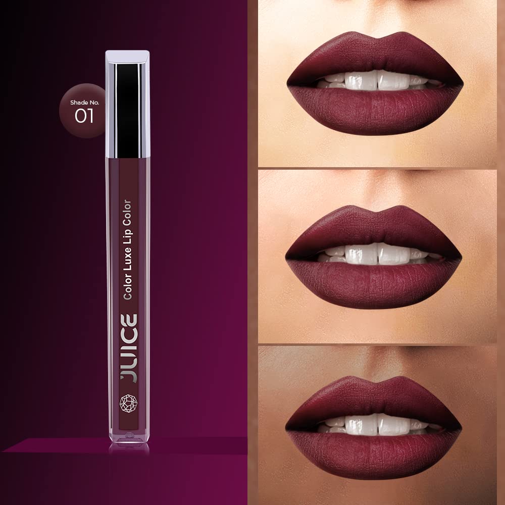 JUICE Matte Lipstick with Goodness of Bio Retinol, Moisturising lock technology, SPF 15 Waterproof & Long Lasting Chocolate Brown M01