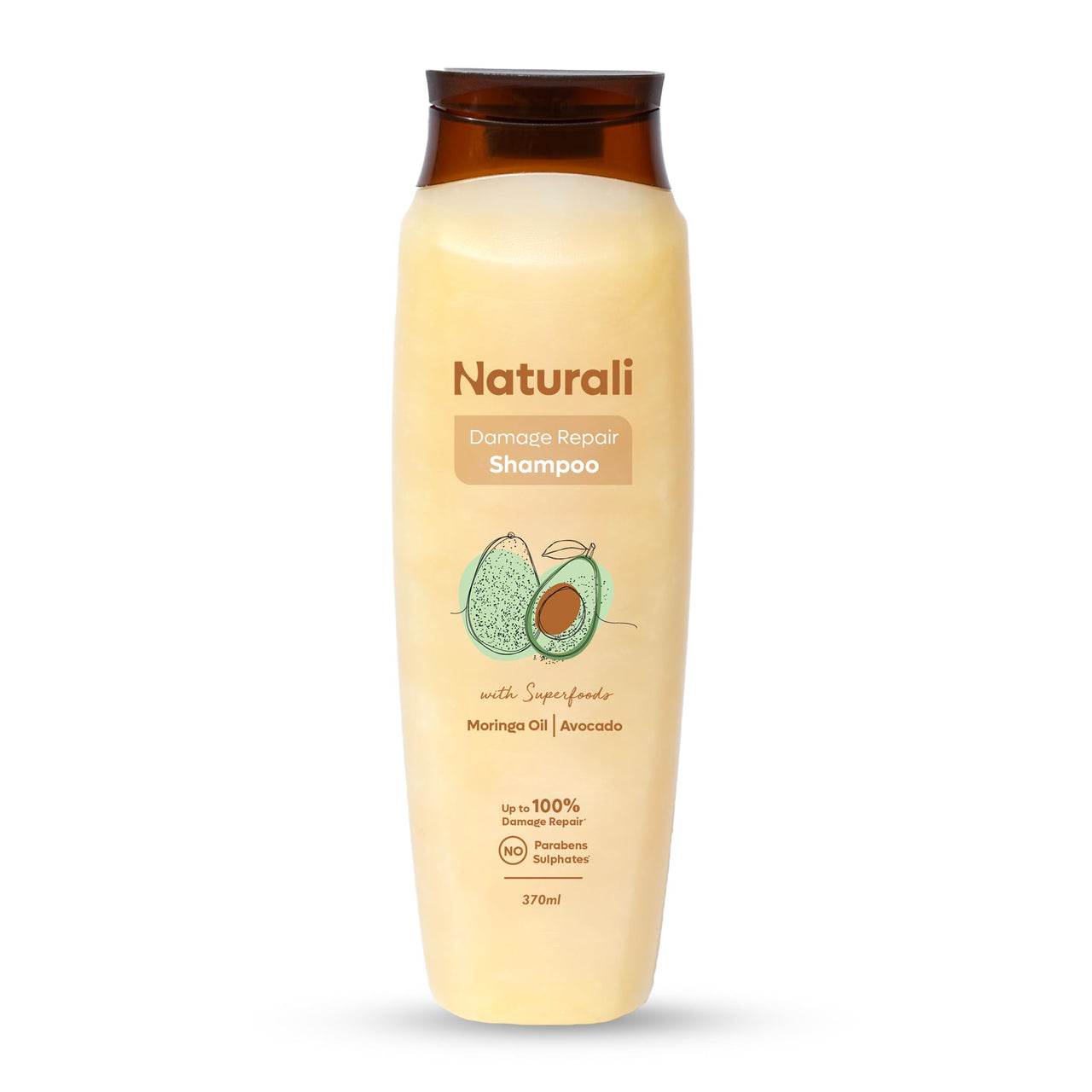 Naturali Damage Repair Shampoo | Improves Damaged Hair In Just 4 Uses | With Avocado & Moringa Oil | Sulphate Free | For Women | Shampoo for Frizzy and Dry Hair | Paraben Free | 370 ml