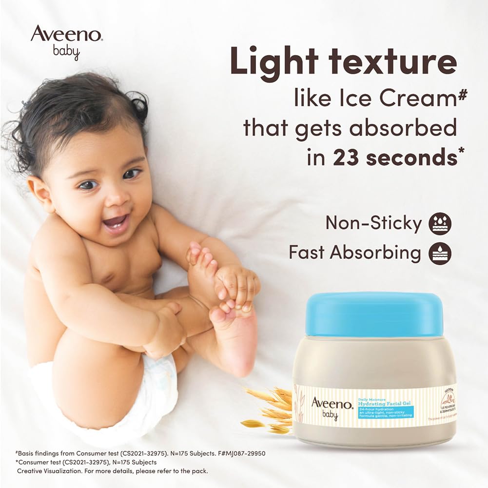 Aveeno Baby Daily Moisture Hydrating Facial Gel (Cream) 60g I Ultra-light | 24 hours moisturisation Face cream | Triple oat extract & avocado oil I Paediatrician recommended