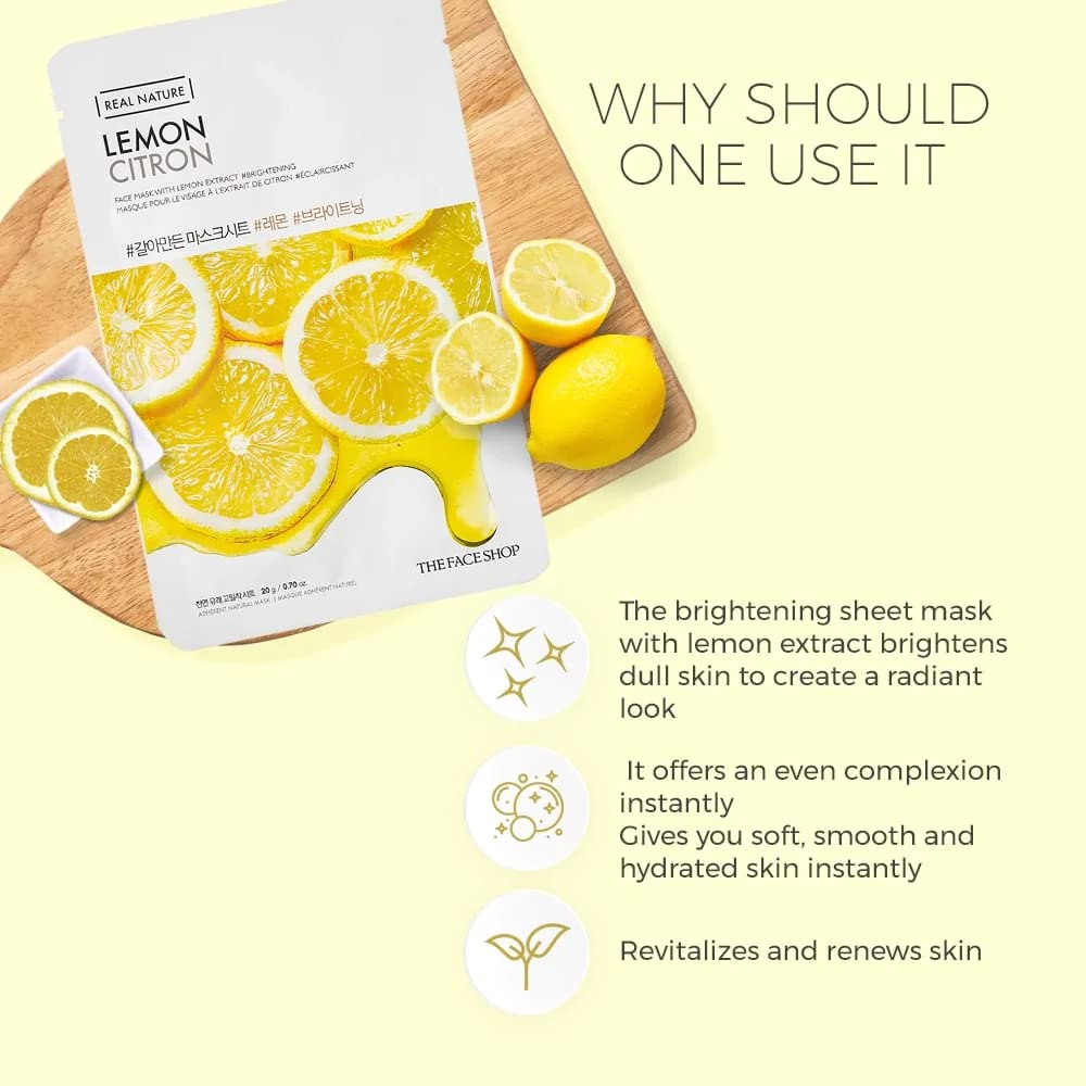 The Face Shop Real Nature Daily Glow Sheet Mask for Glowing Skin & Hydration | Facial Mask with Serum | Korean Sheet Mask For Unisex (Pack of 10) (Assorted)