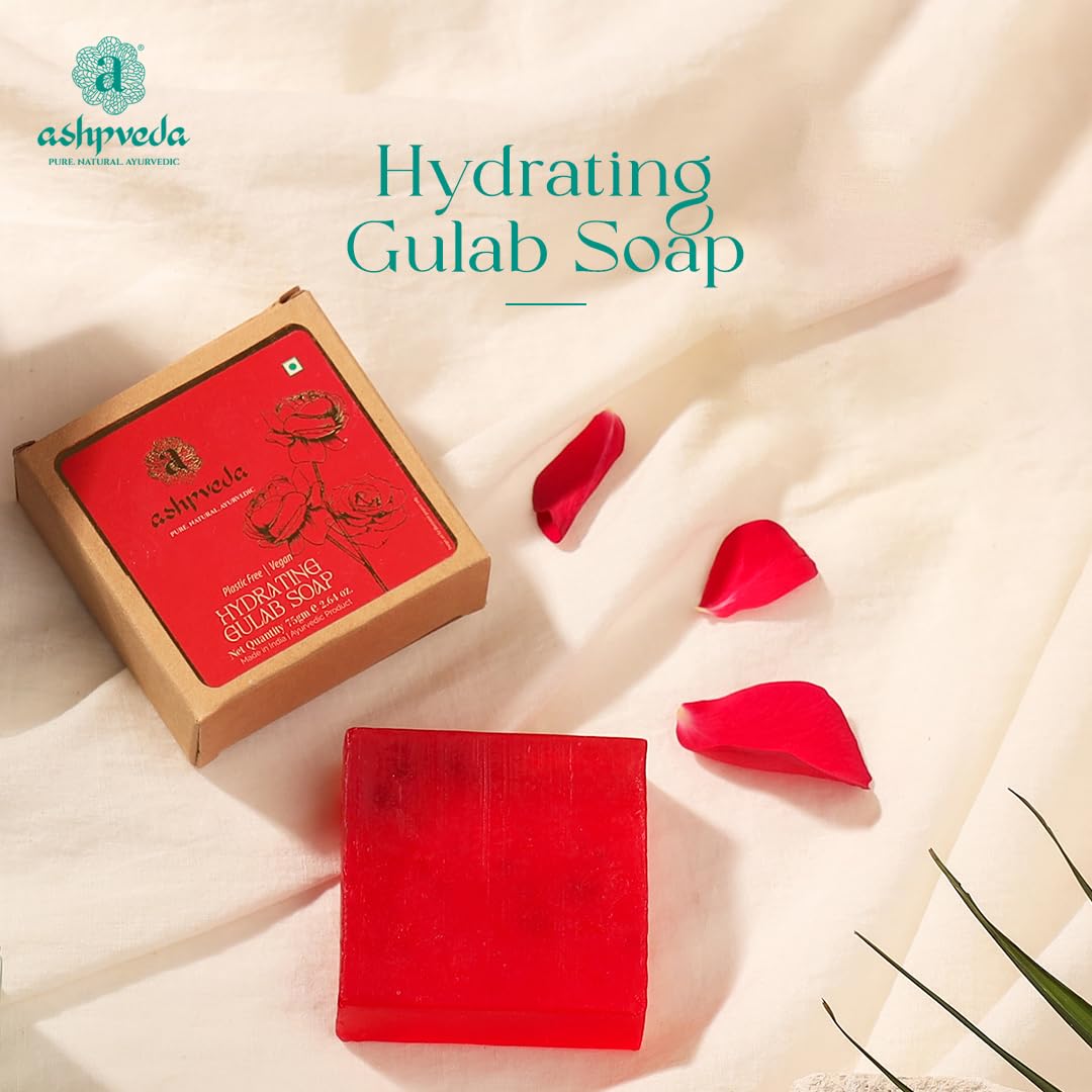 Ashpveda Hydrating Gulab Body Bar Handmade Bathing Soap for Skin Hydration & Nourishment with Rose & Coconut Oil (75g)