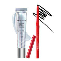 FACES CANADA Bright Eyed Combo - Strobe Cream - Silver (18 ml) + Magneteyes Kajal - Black (0.35 gm) | Illuminating & Glowing Makeup Base | Waterproof & Smudgeproof