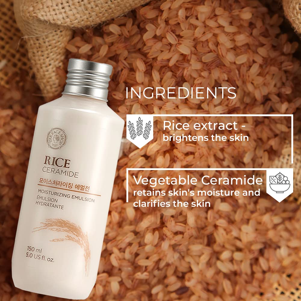 The Face Shop 2 Step Brightening Routine combo | Rice Water Bright Foaming Cleanser (150ml) + Rice & Ceramide Moisturizing Emulsion (150ml)