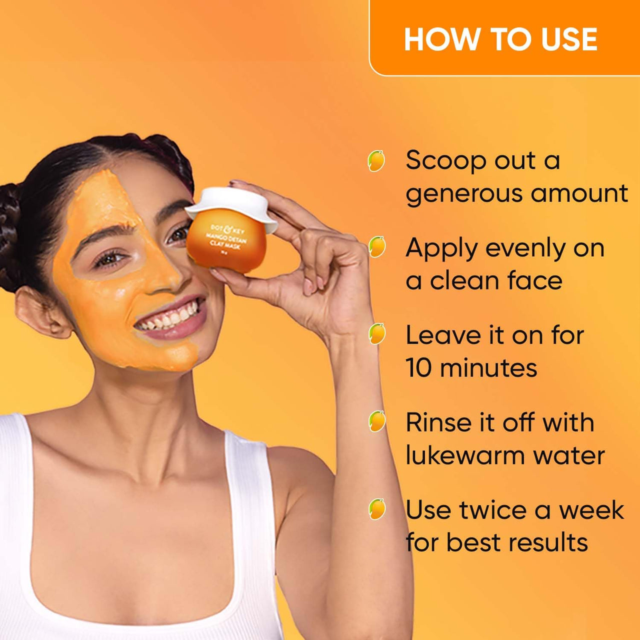 Dot & Key Mango Detan Tan Removal Clay Mask | Clay Mask for Face with Glycolic & Lactic | Great for All Skin Types | Fresh Juicy Mango Fragrance | 70gm