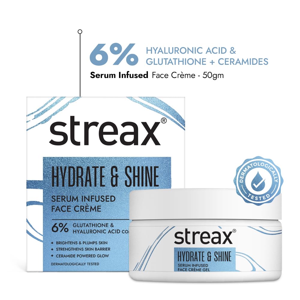Streax Hydrate & Shine Serum Infused Face Cream Gel, 50 gm with 6% Glutathione & Hyaluronic Acid Complex