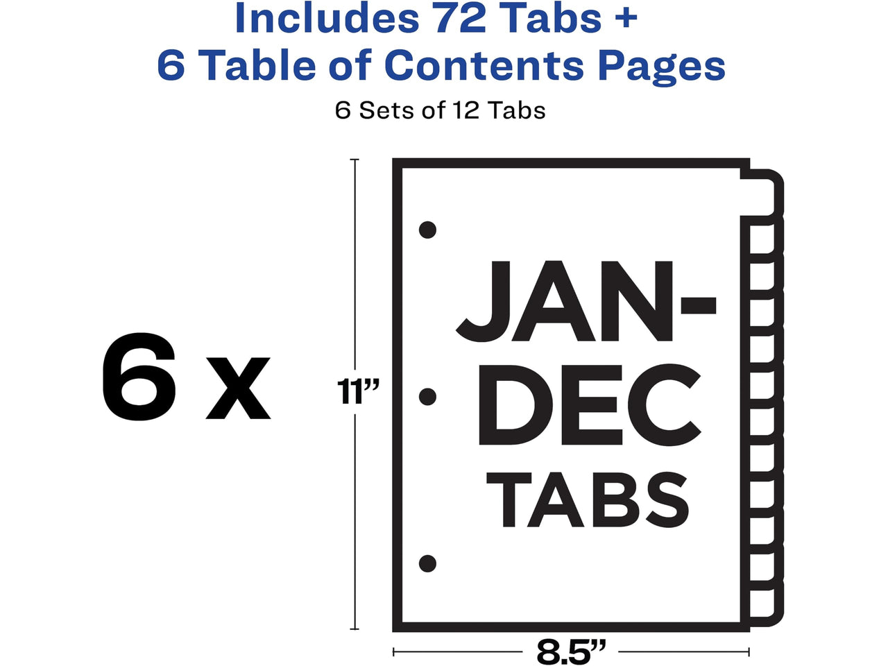 Avery Jan-Dec 12 Tab Dividers for 3 Ring Binders, Customizable Table of Contents, Multicolor Tabs, 6 Sets (11830)