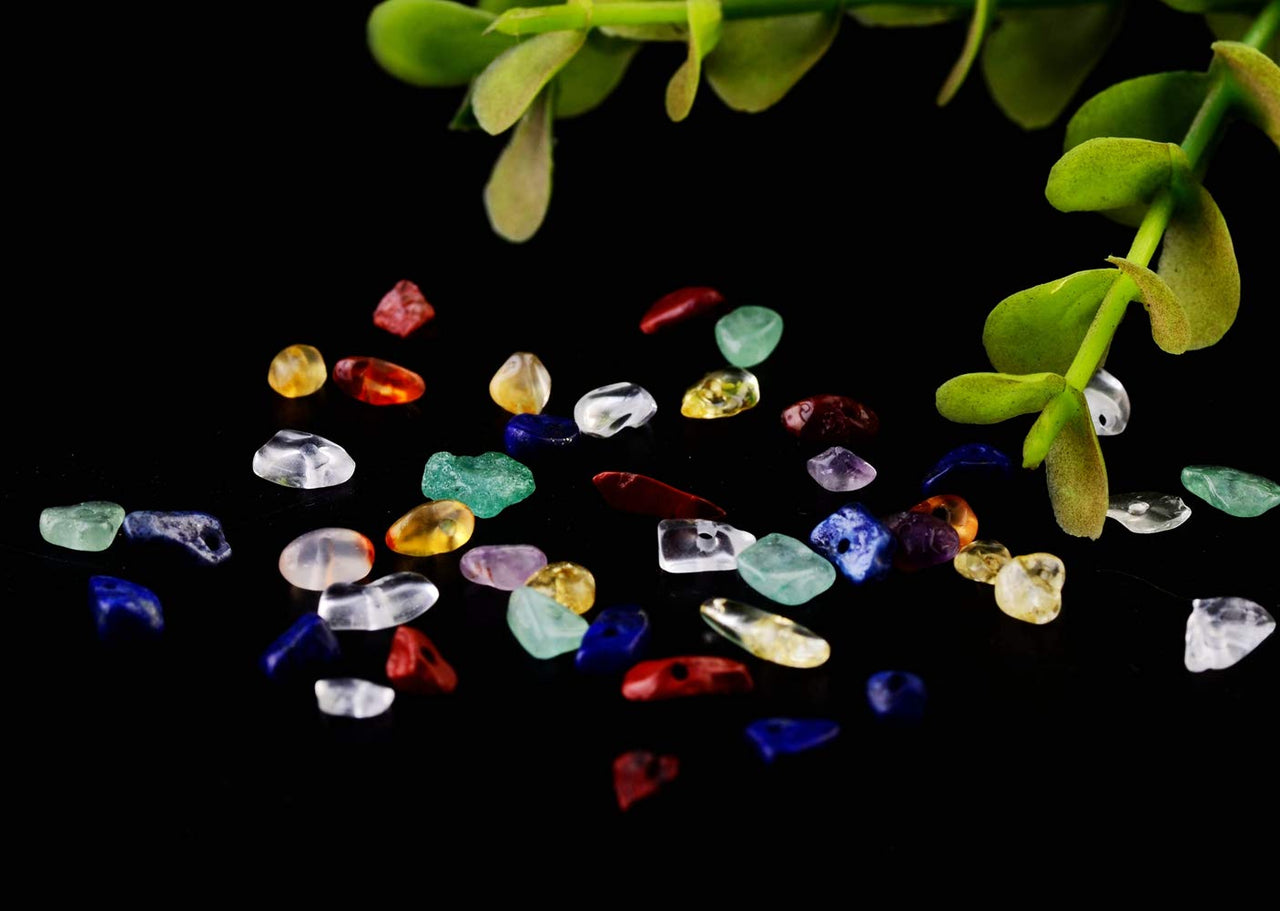 7 Chakra Natural Chip Stone Beads 5-8mm About 400 Pieces Irregular Gemstones Healing Crystal Loose Rocks Bead Hole Drilled DIY for Bracelet Jewelry Making Crafting (5-8mm, 7 Chakra Color Mix)