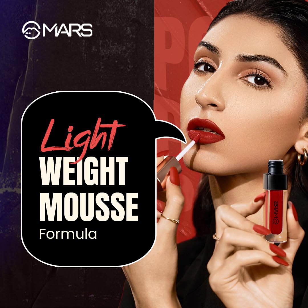 MARS Popstar Drying Liquid Mousse Lipstick for Women with Matte Finish | Lightweight and Non-Sticky Formula | Up to 12 Hour Long Lasting | Transferproof & Waterproof (6.0ml) (03-Chorus Girl)