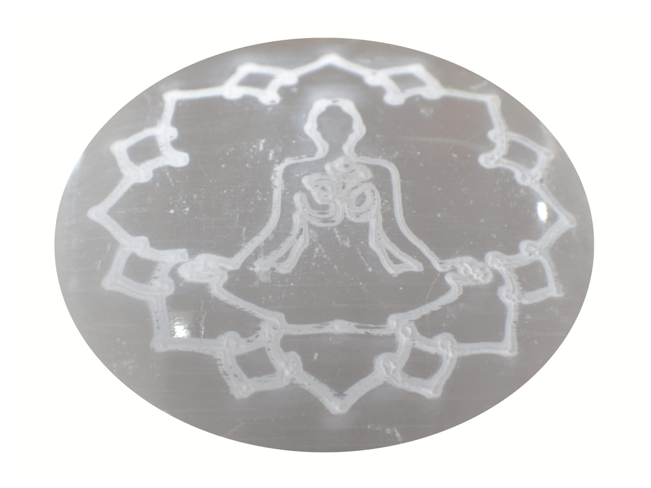 Amazing Gemstone Selenite Palm Stone - Buddha Engraved Hot Massage Worry Stone for Natural Body Chakra Balancing, Reiki Healing and Crystal Grid Selenite (Buddha Engraved)