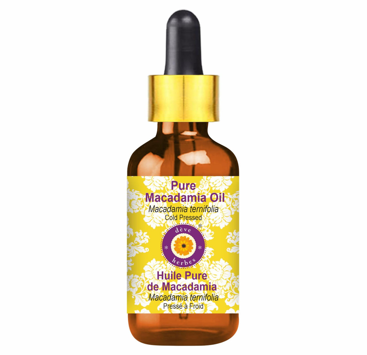 Deve Herbes Pure Macadamia Oil (Macadamia ternifolia) with Glass Dropper Natural Therapeutic Grade Cold Pressed 5ml