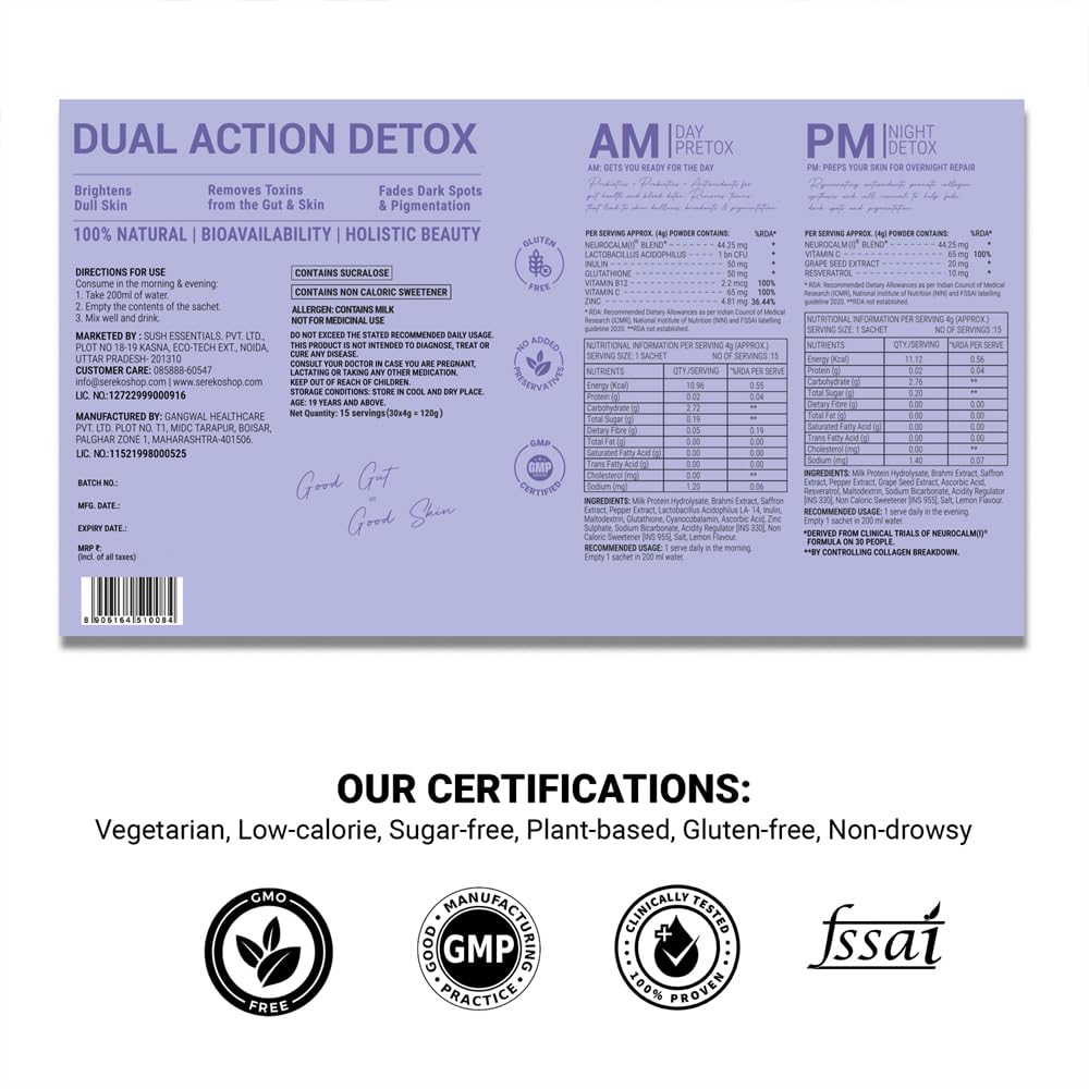 Sereko Vitamin C Glowing & Brightening Skin Supplement Powder | Collagen Booster | Infused With Antioxidants & Probiotics, Detox Blood & Gut Balance | Zesty Lemonade & Lemon Candy Flavor, 30 Sach X 4G